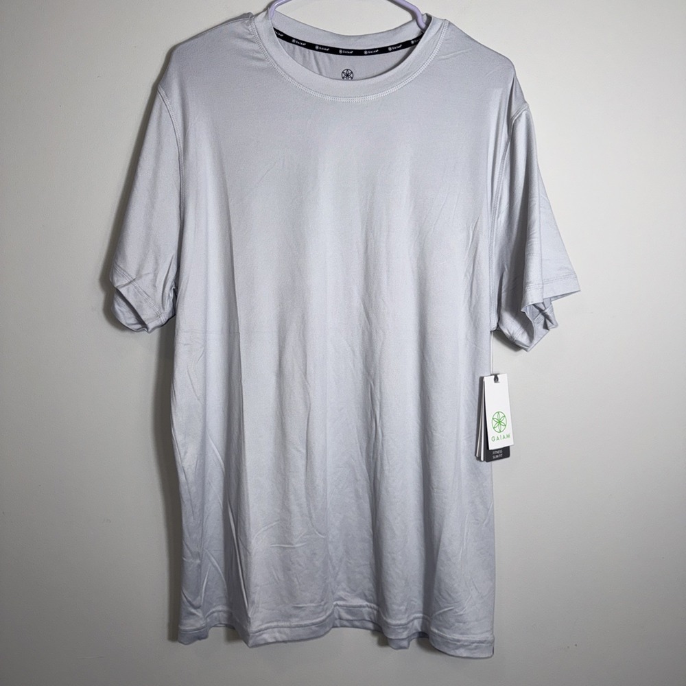 Gaiam Mens‎ Everyday Basic Crew T-Shirt Activewear Gym Grey Slim Fit Size XL